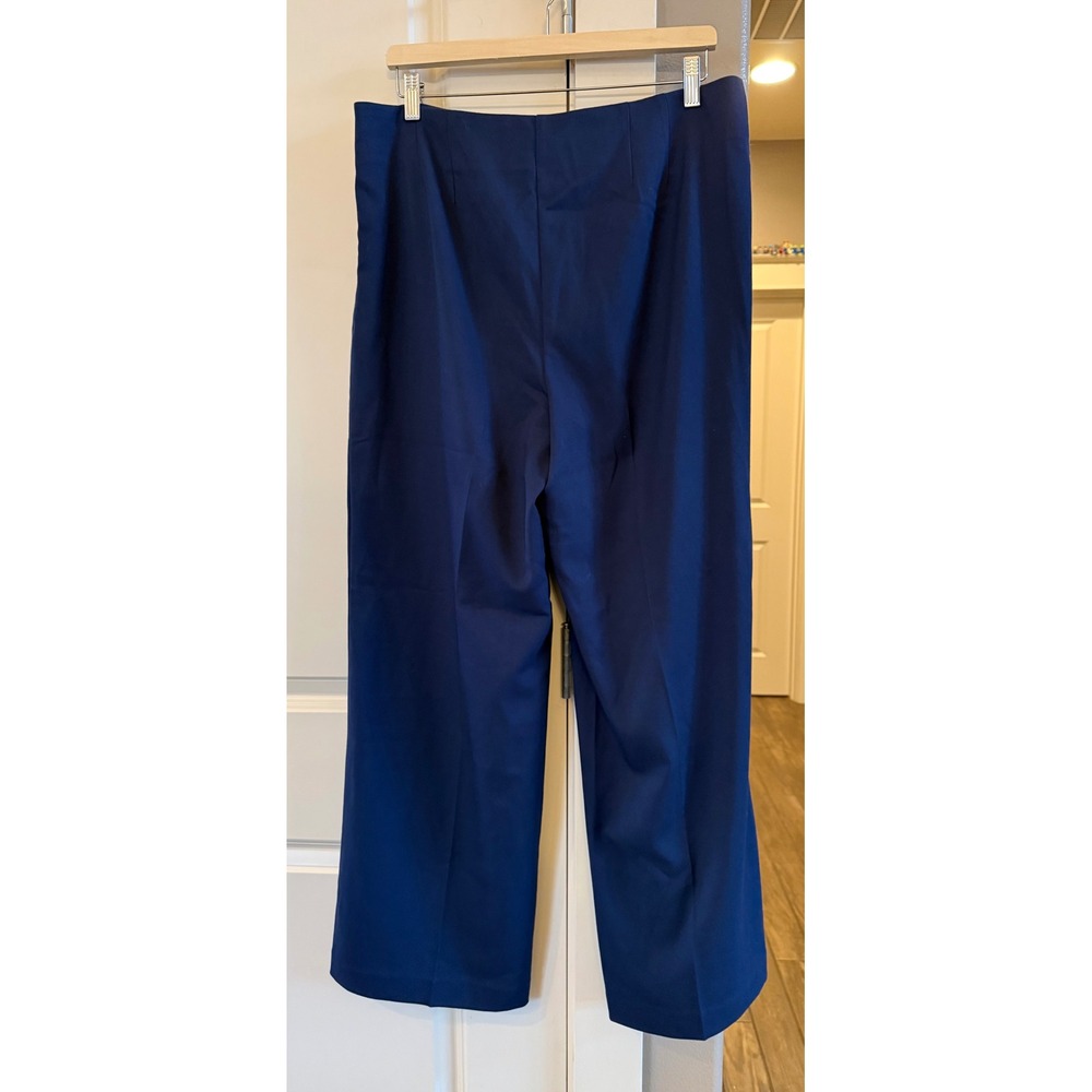 LOFT Navy Blue Flat Front Side Zip Wide Leg Business Casual Trousers Pant Sz 12 - Picture 6 of 9